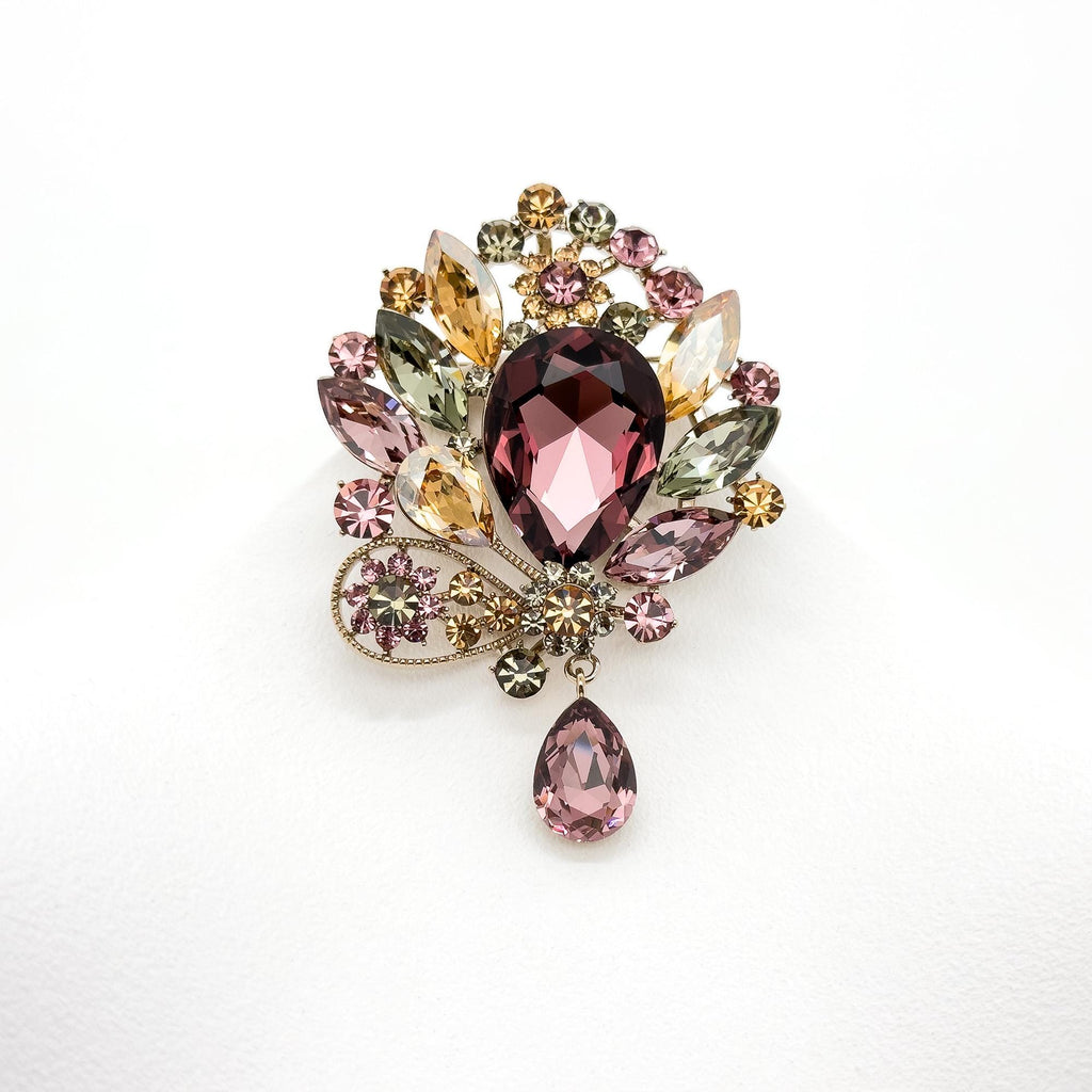 Vintage Art Deco Crystal Brooch Copper Zircon Austrian Crystal Pin