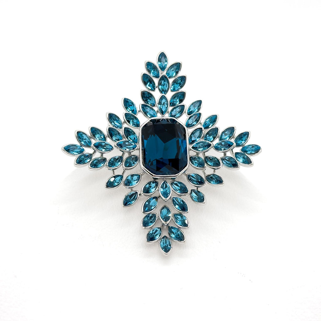 Art Deco Vintage Leaf Brooch Blue Crystal Copper Statement Pin