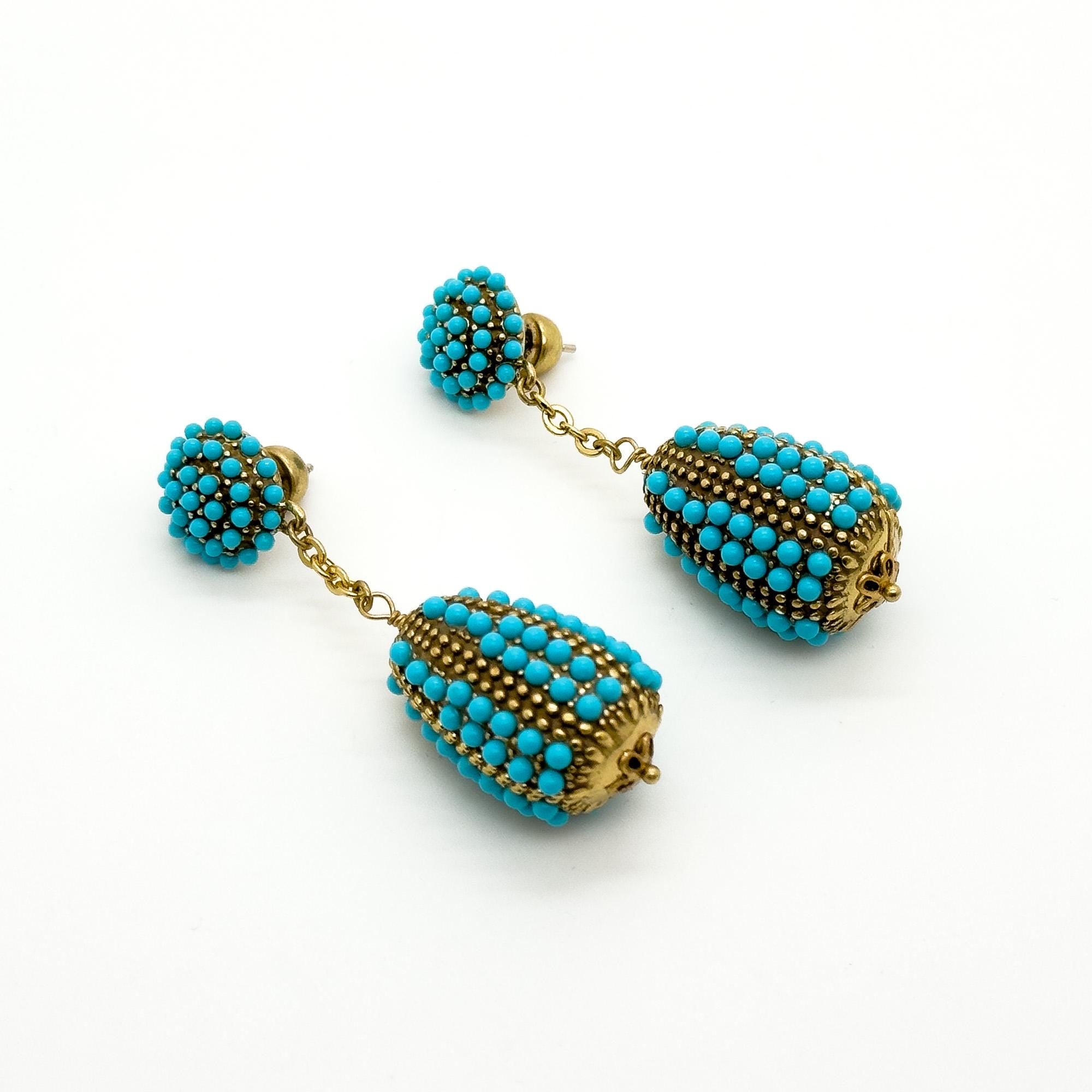 Art Deco Hot Air Balloon Dangle Earrings Blue Stone Accents