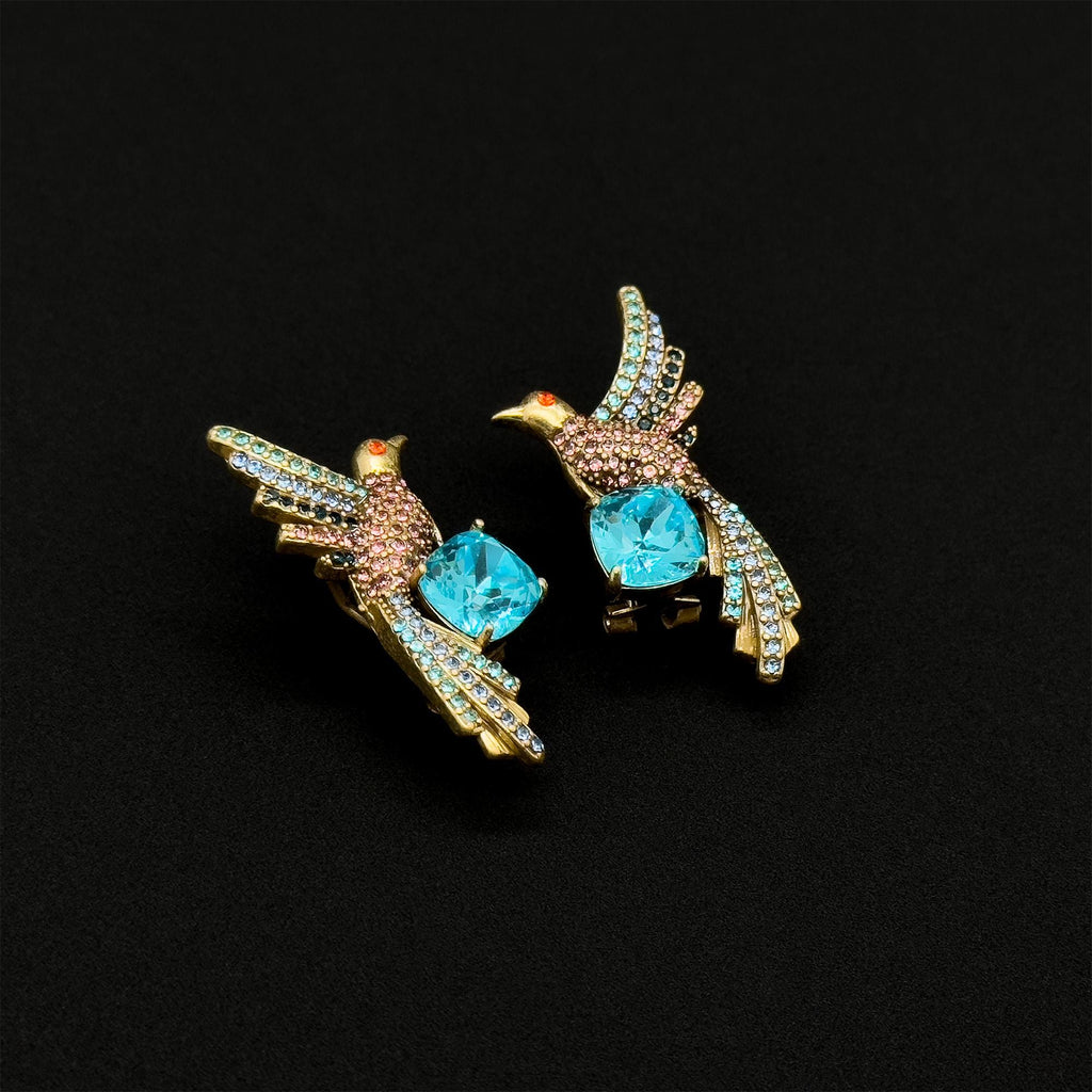 Vintage Art Deco Bird Zircon Stud Earrings with Gift Box