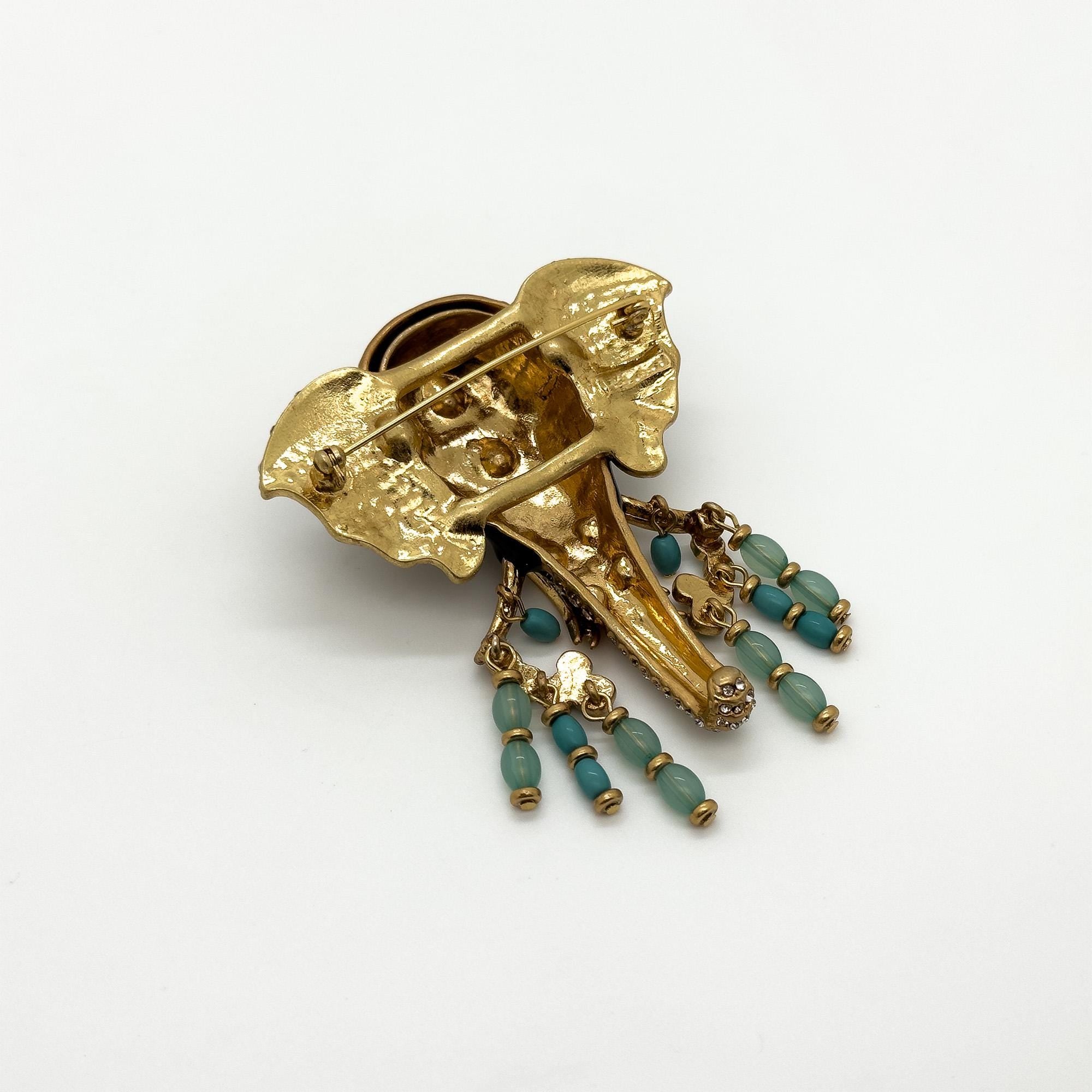 Art Deco Elephant Statement Brooch – Rhinestone Enamel Vintage Tribal