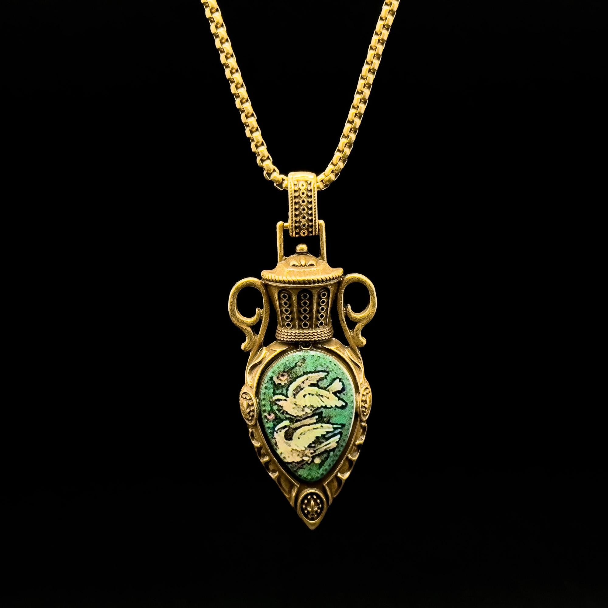 Vintage Art Deco Copper Pigeon Pendant Necklace and Earrings Set