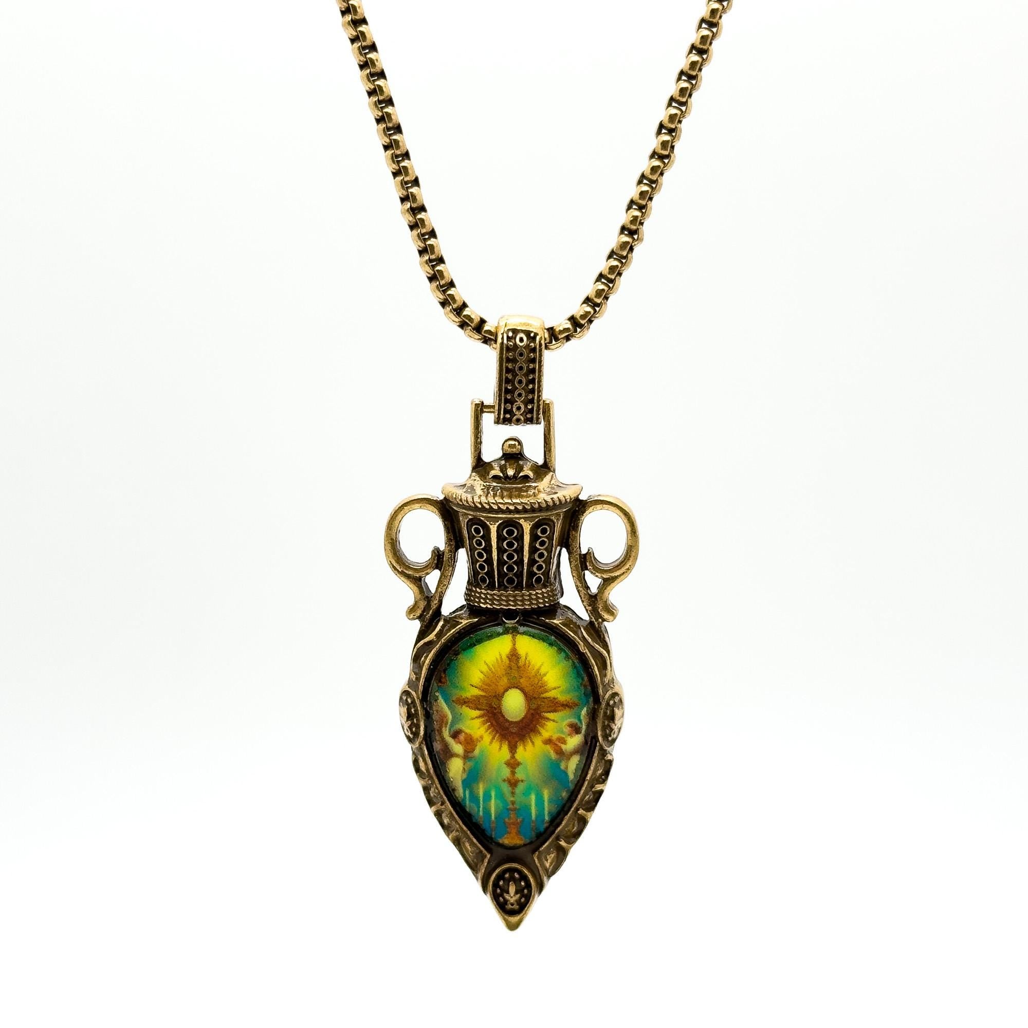 Vintage Art Deco Resin Copper Sun Pendant Earrings Set