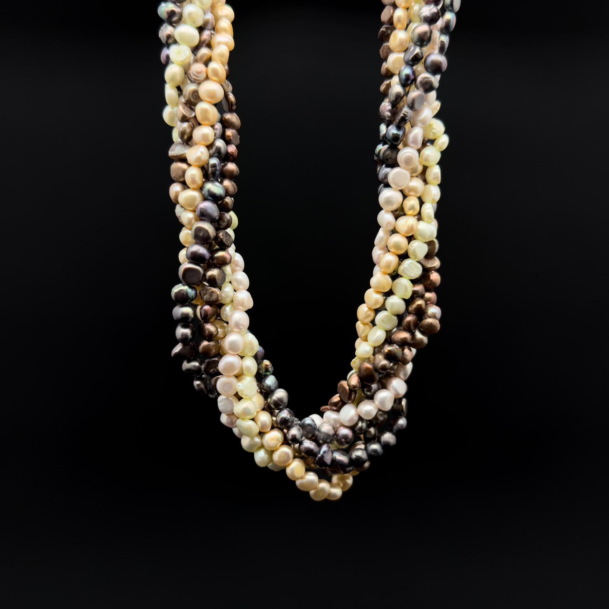 Vintage Art Deco Layered Pearl Necklace with Rhinestone Pendant