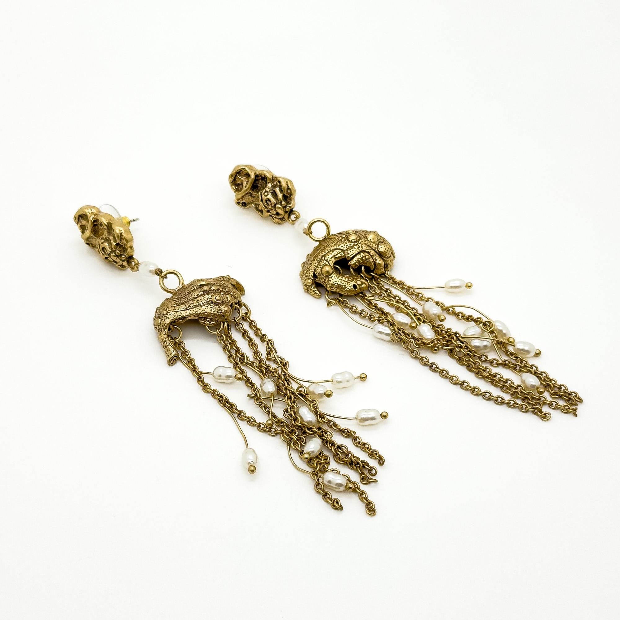 Art Deco Boho Long Tassel Shell & Copper Drop Earrings