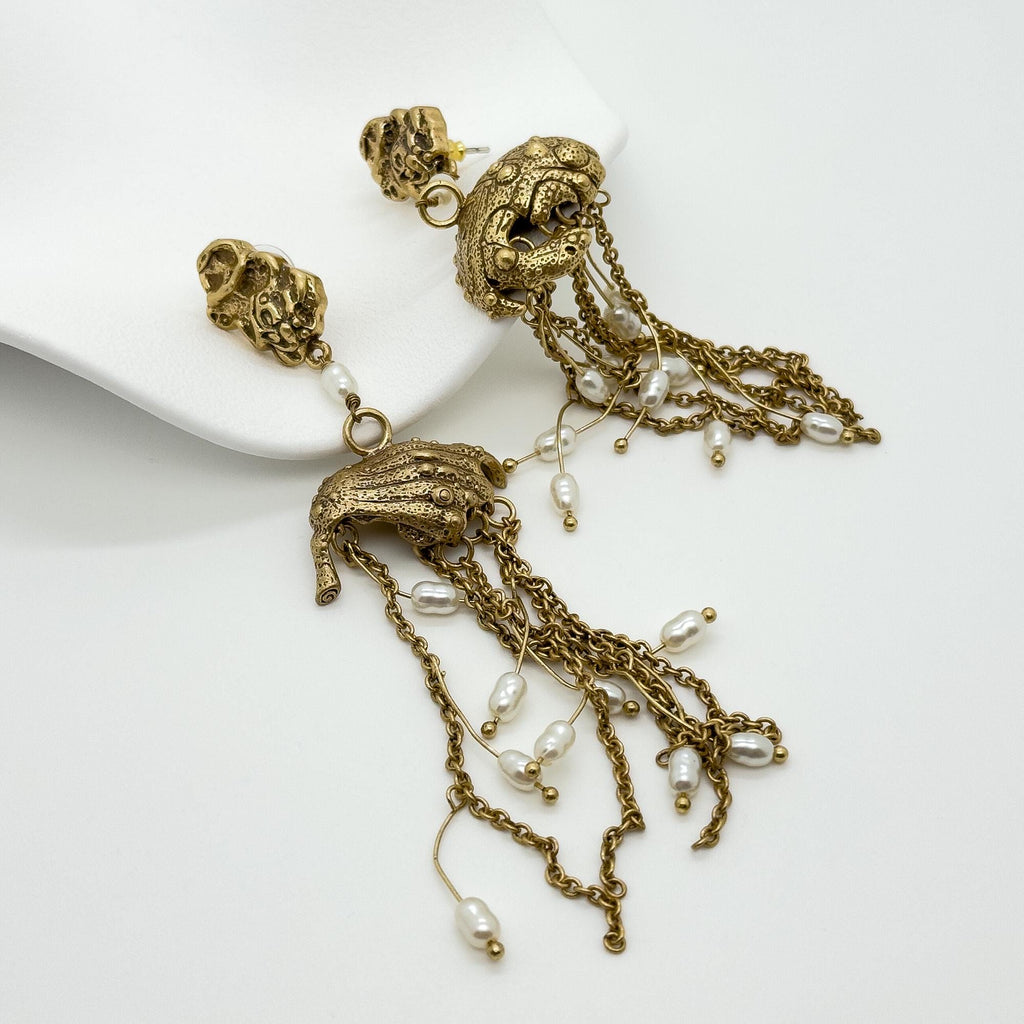 Art Deco Boho Long Tassel Shell & Copper Drop Earrings