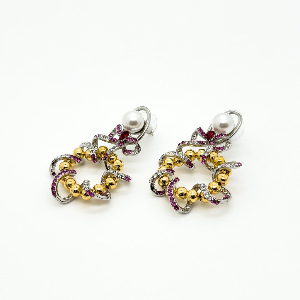 Vintage Art Deco Enamel Hoop Earrings with Zircon Accents