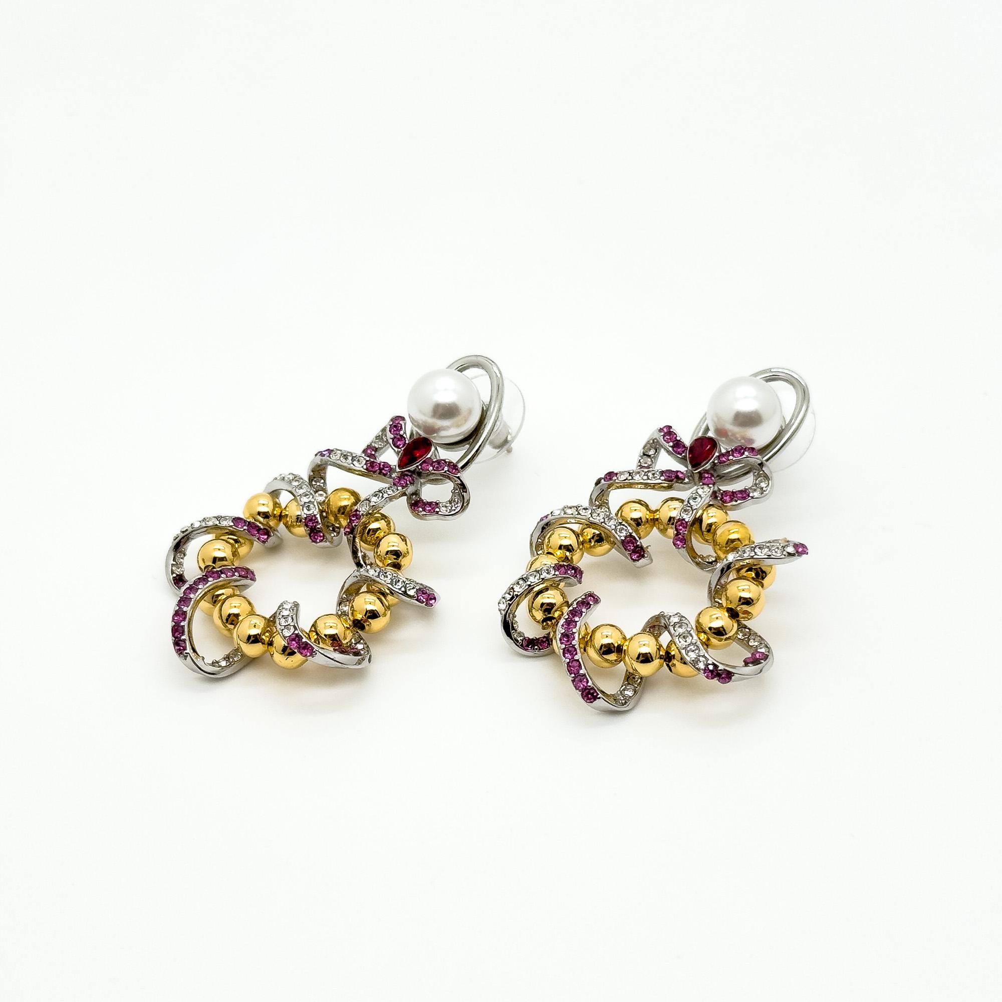 Vintage Art Deco Enamel Hoop Earrings with Zircon Accents