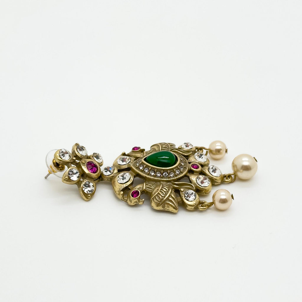 Vintage Art Deco Drop Earrings Sterling Silver Zircon Pearl