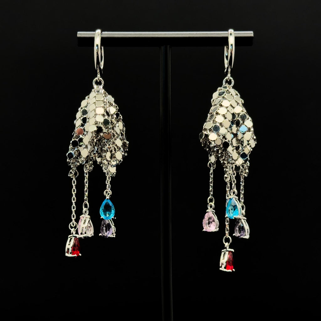 Art Deco Sequin Tassel Earrings with Zircon Copper Detail