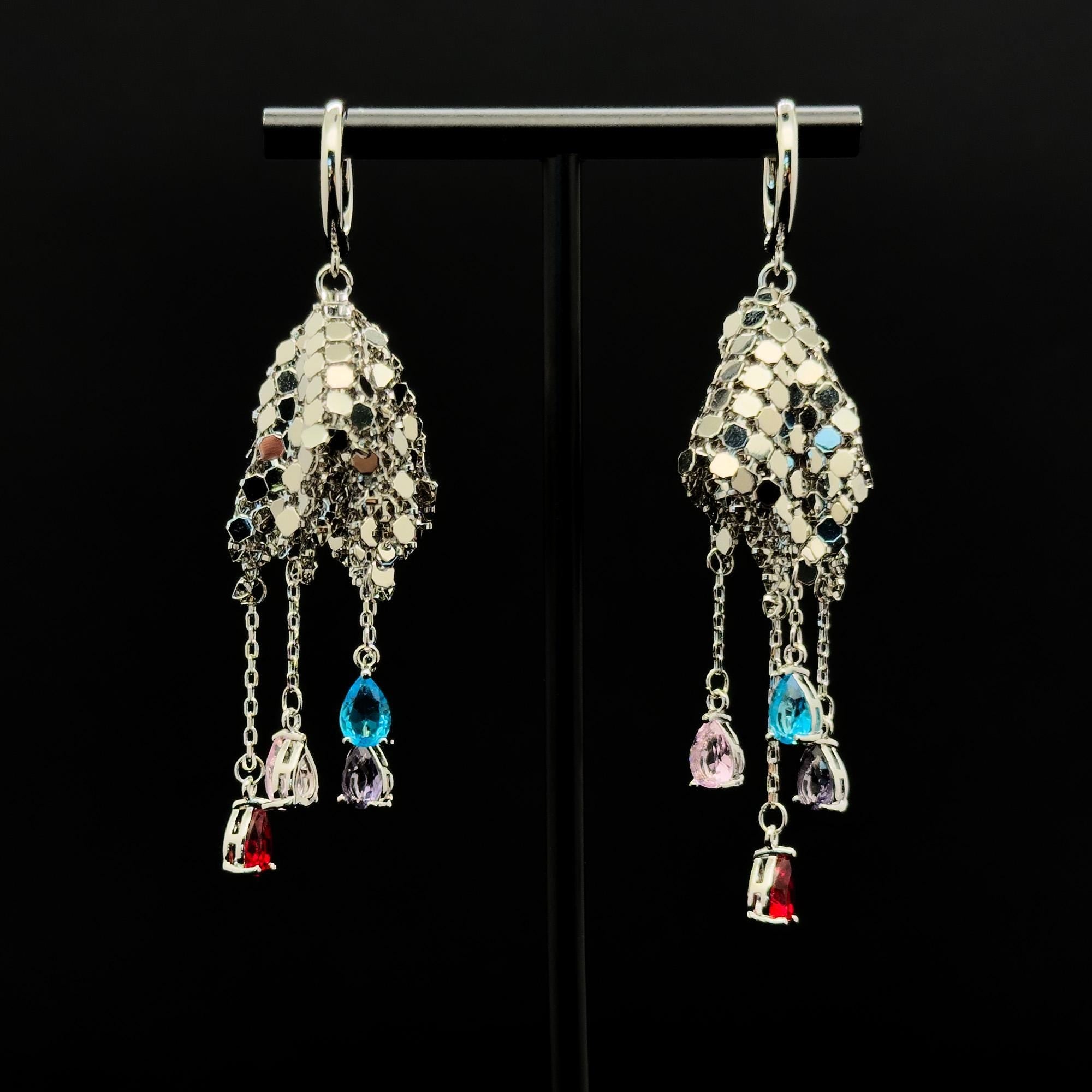 Art Deco Sequin Tassel Earrings with Zircon Copper Detail