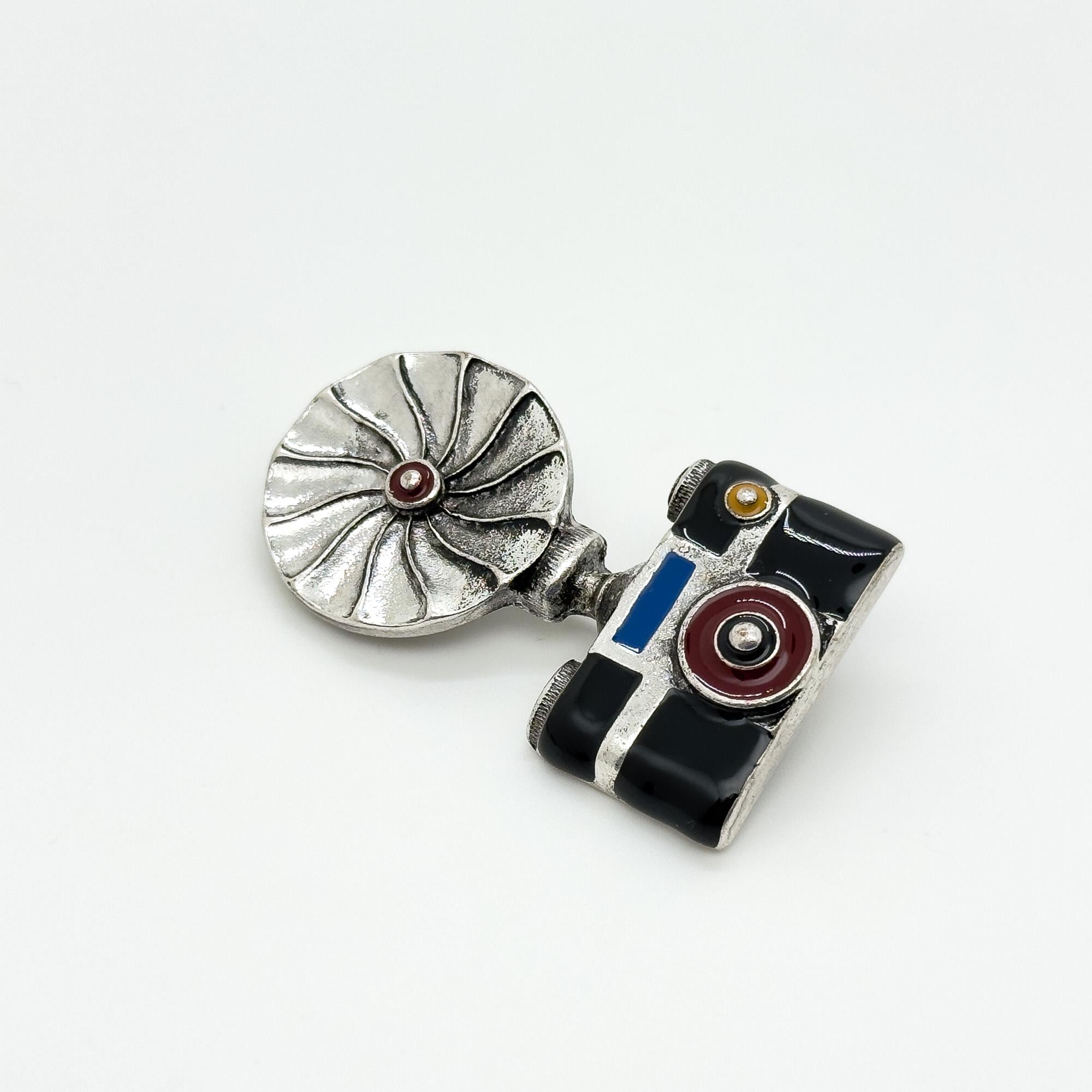 Art Deco Vintage Camera Brooch Copper Enamel Pin Accessory