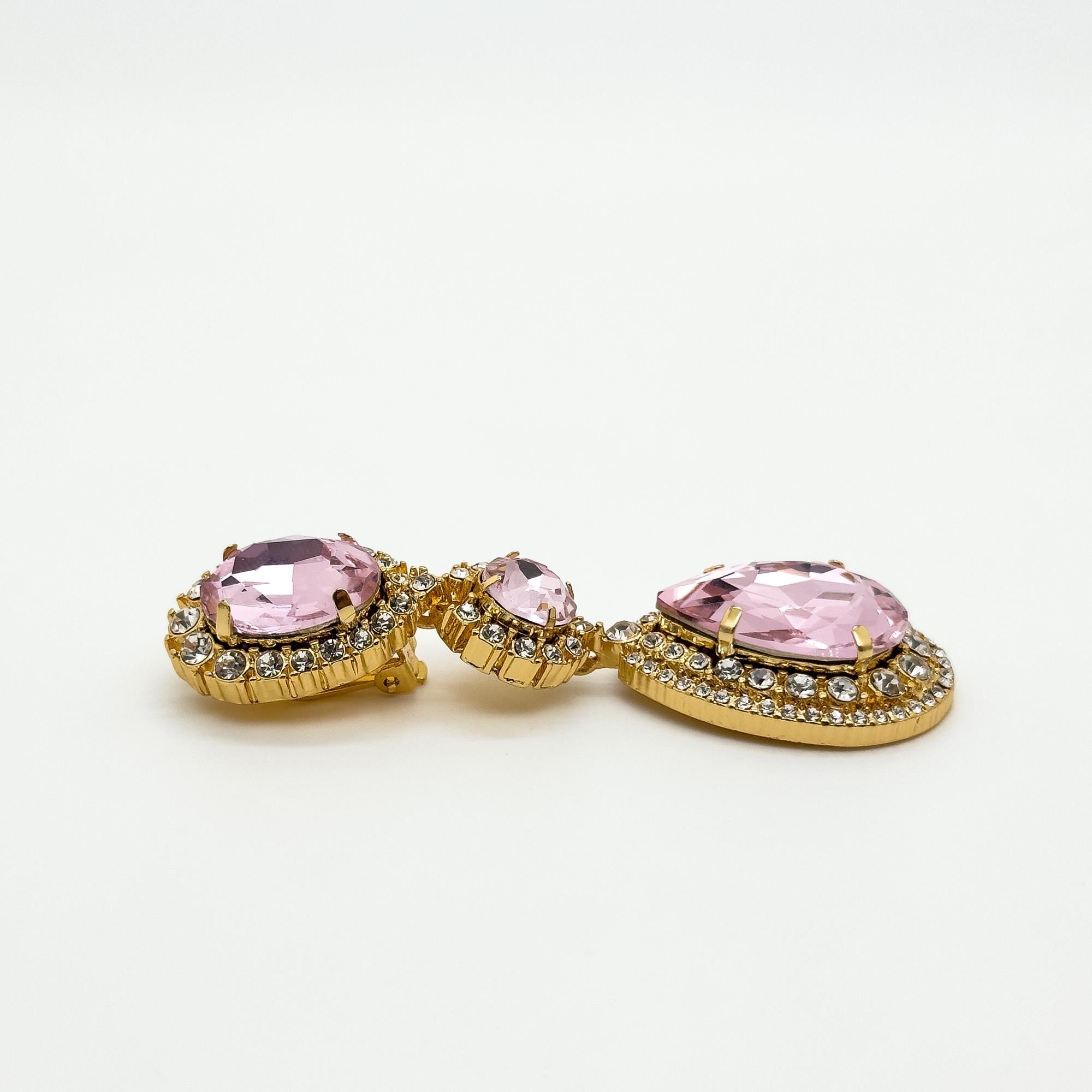 Vintage Art Deco Teardrop Long Drop Earrings with Zircon Detailing