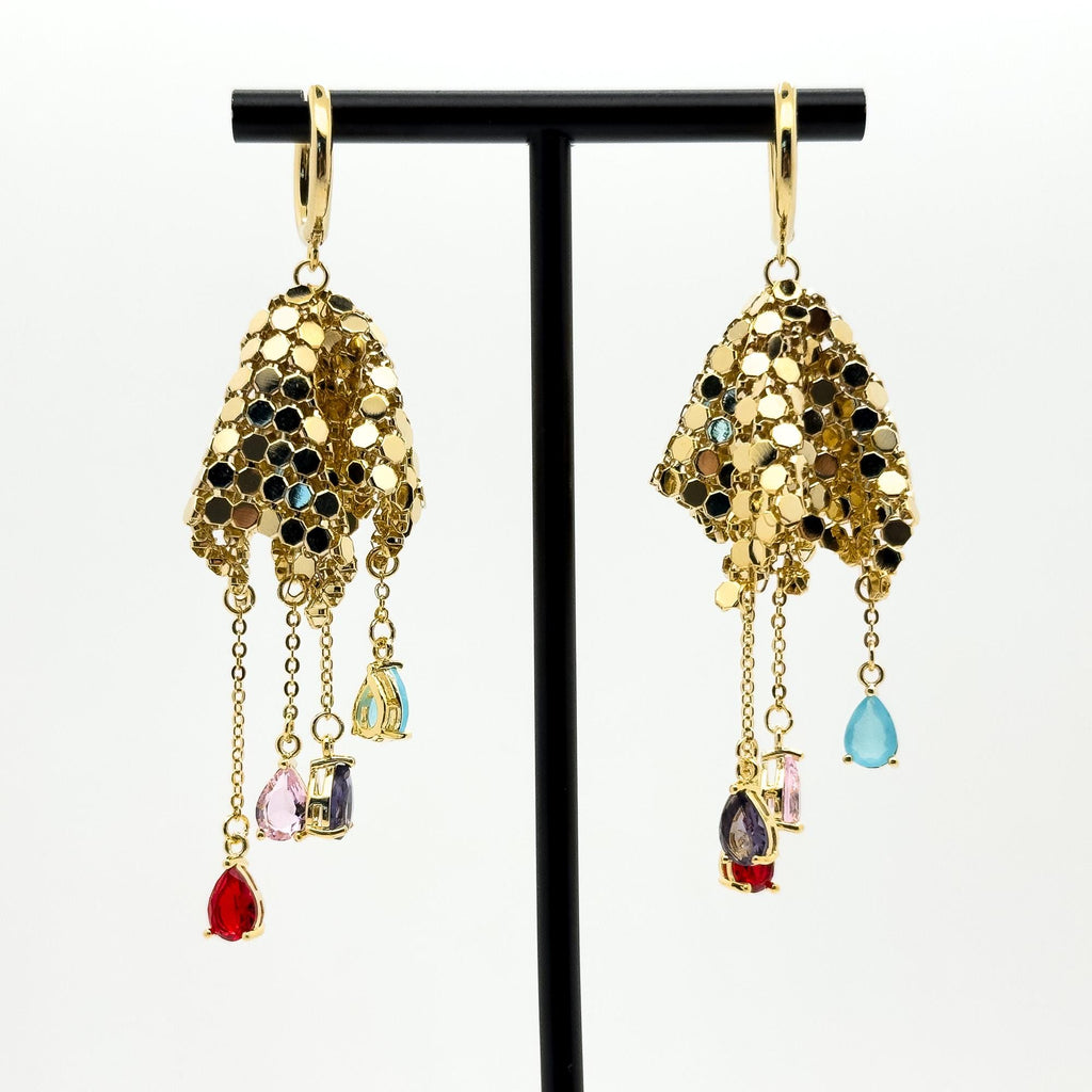 Art Deco Sequin Tassel Earrings with Zircon Copper Detail