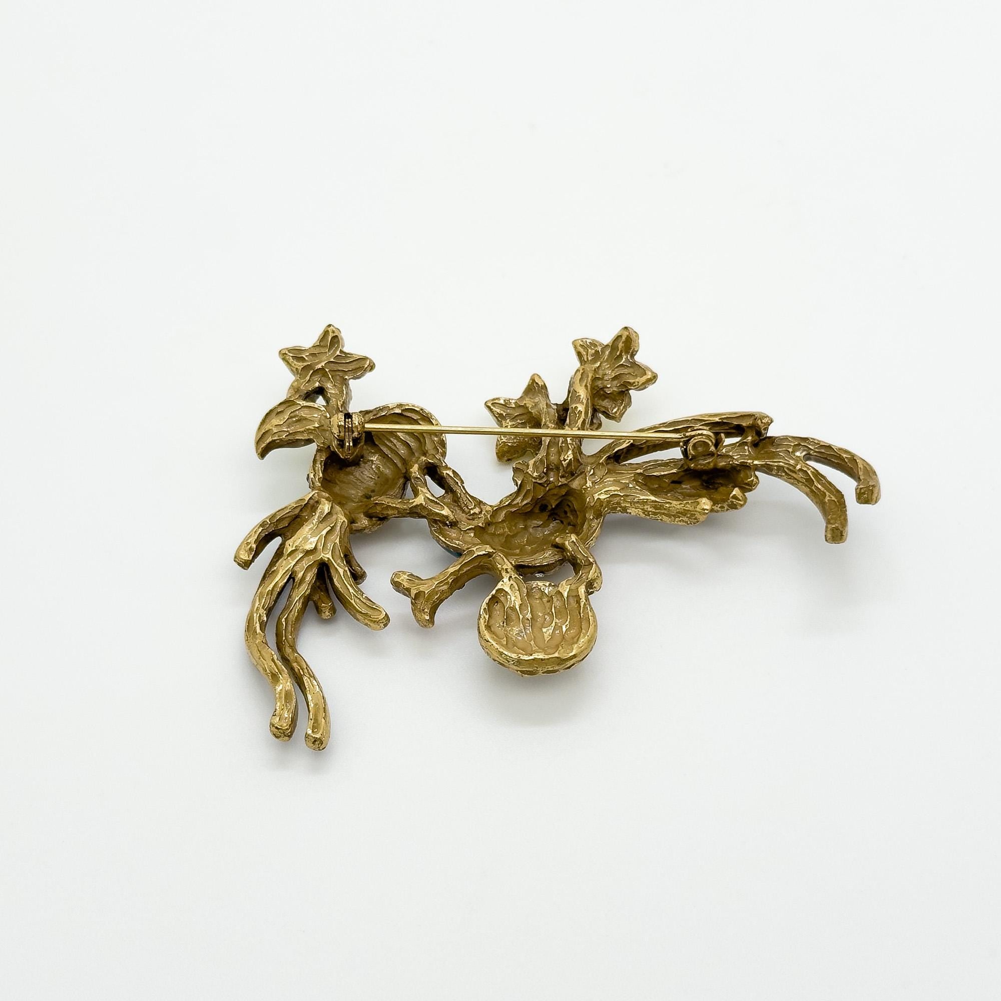 Vintage Art Deco Bird Brooch with Rhinestones and Enamel