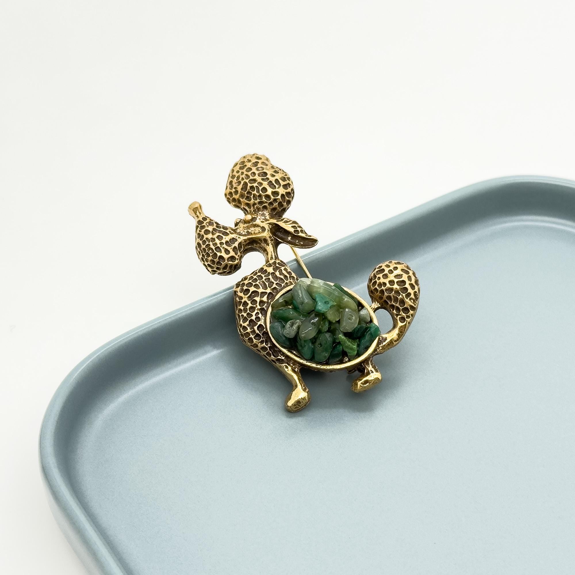 Art Deco Vintage Puppy Brooch Copper Stone Inlay Decorative Pin