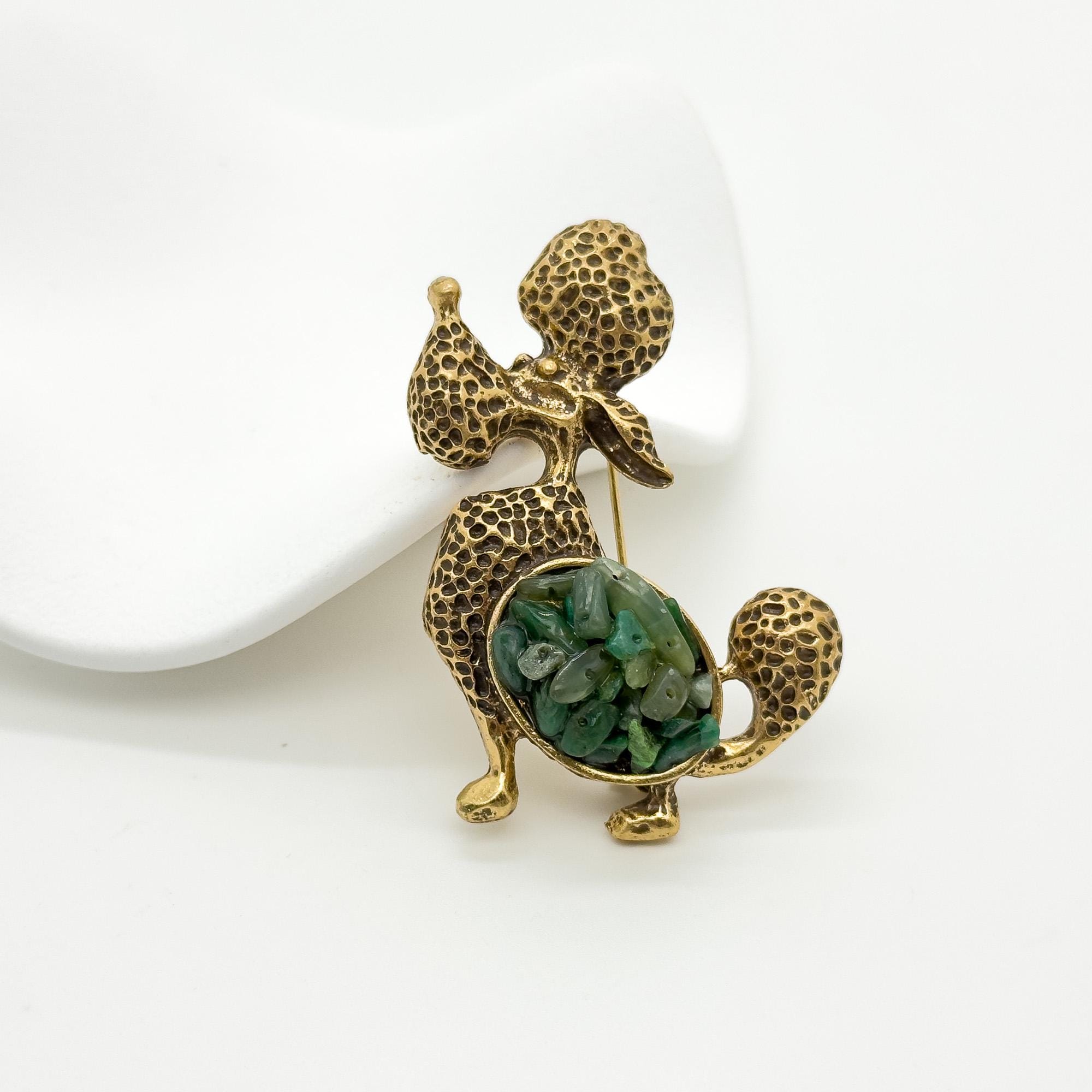 Art Deco Vintage Puppy Brooch Copper Stone Inlay Decorative Pin