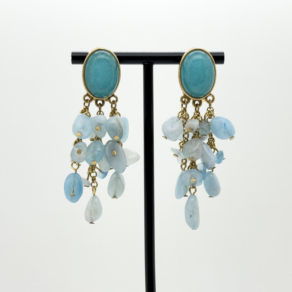 Art Deco Stone and Copper Drop Earrings Ethnic Boho Statement