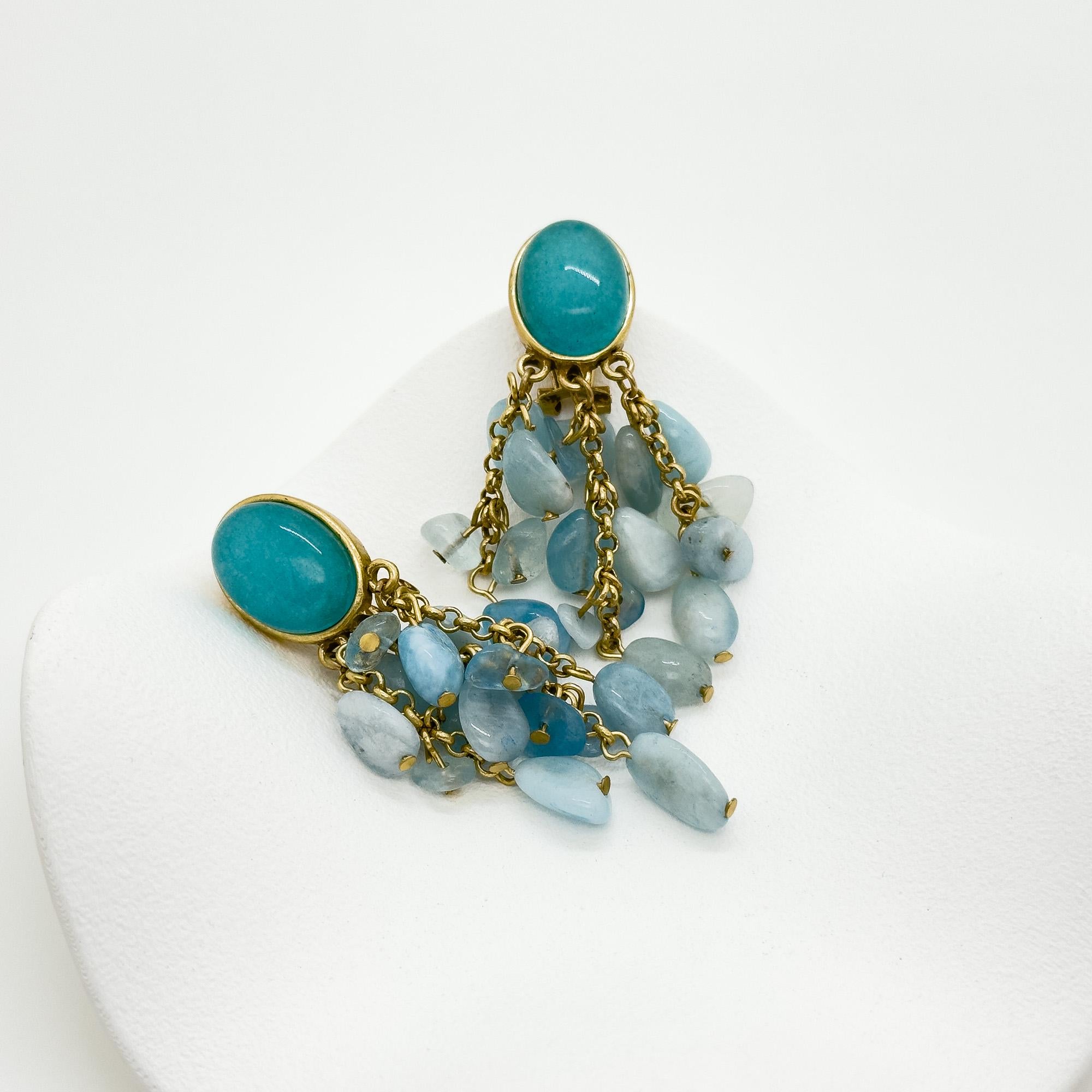 Art Deco Stone and Copper Drop Earrings Ethnic Boho Statement