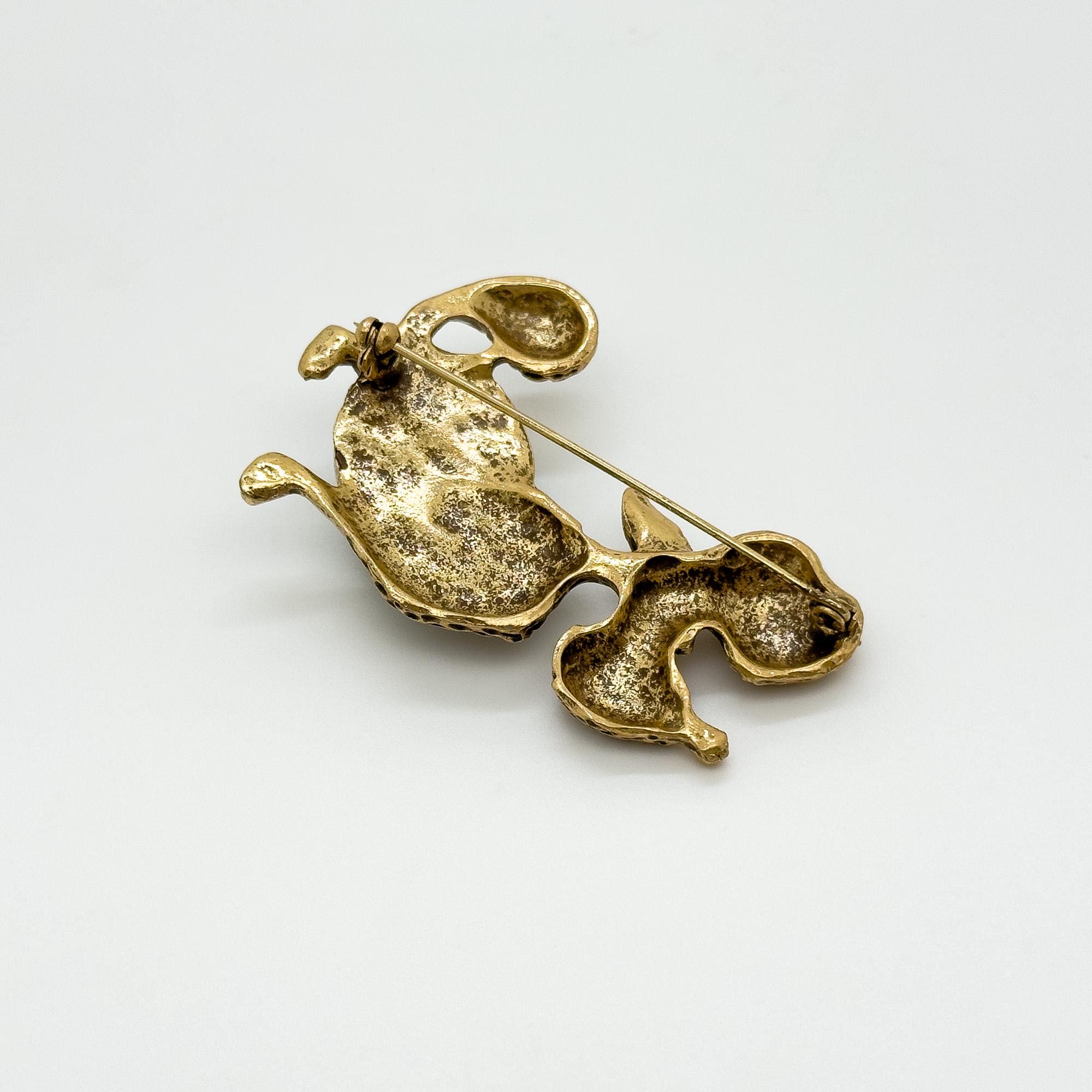 Art Deco Vintage Puppy Brooch Copper Stone Inlay Decorative Pin