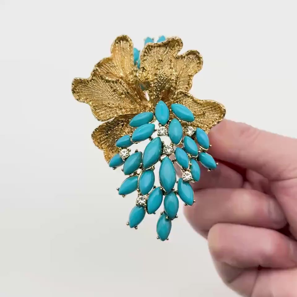 Grape Art Deco with Golden Leaves Brooch